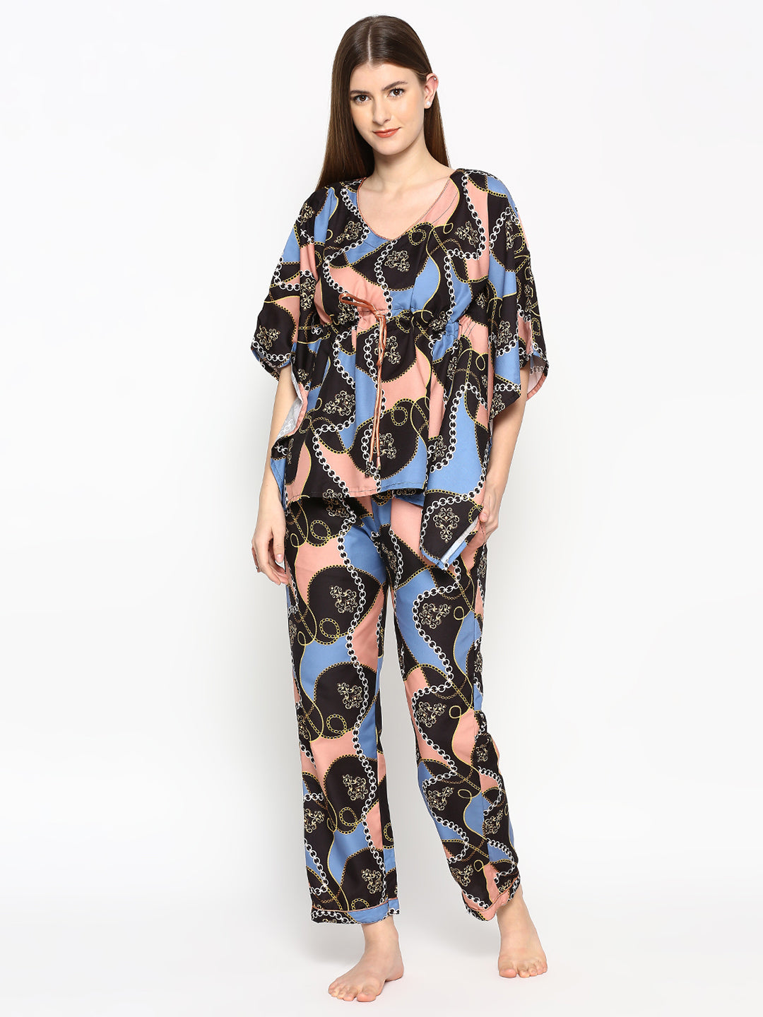 Gold Baroque Kaftan Pj Set - Cotton Rayon Pj Set in Kaftan Style