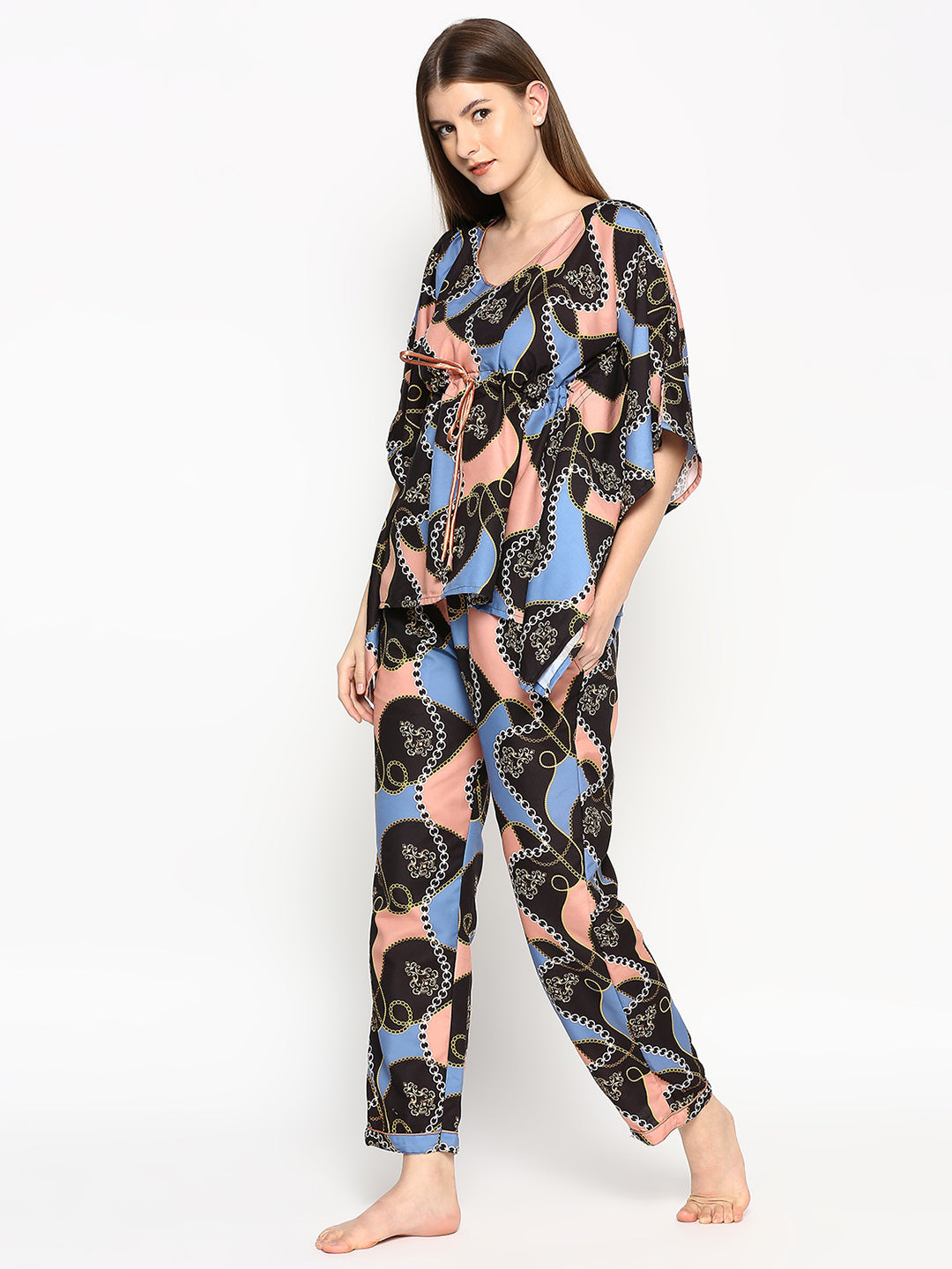 Gold Baroque Kaftan Pj Set - Cotton Rayon Pj Set in Kaftan Style