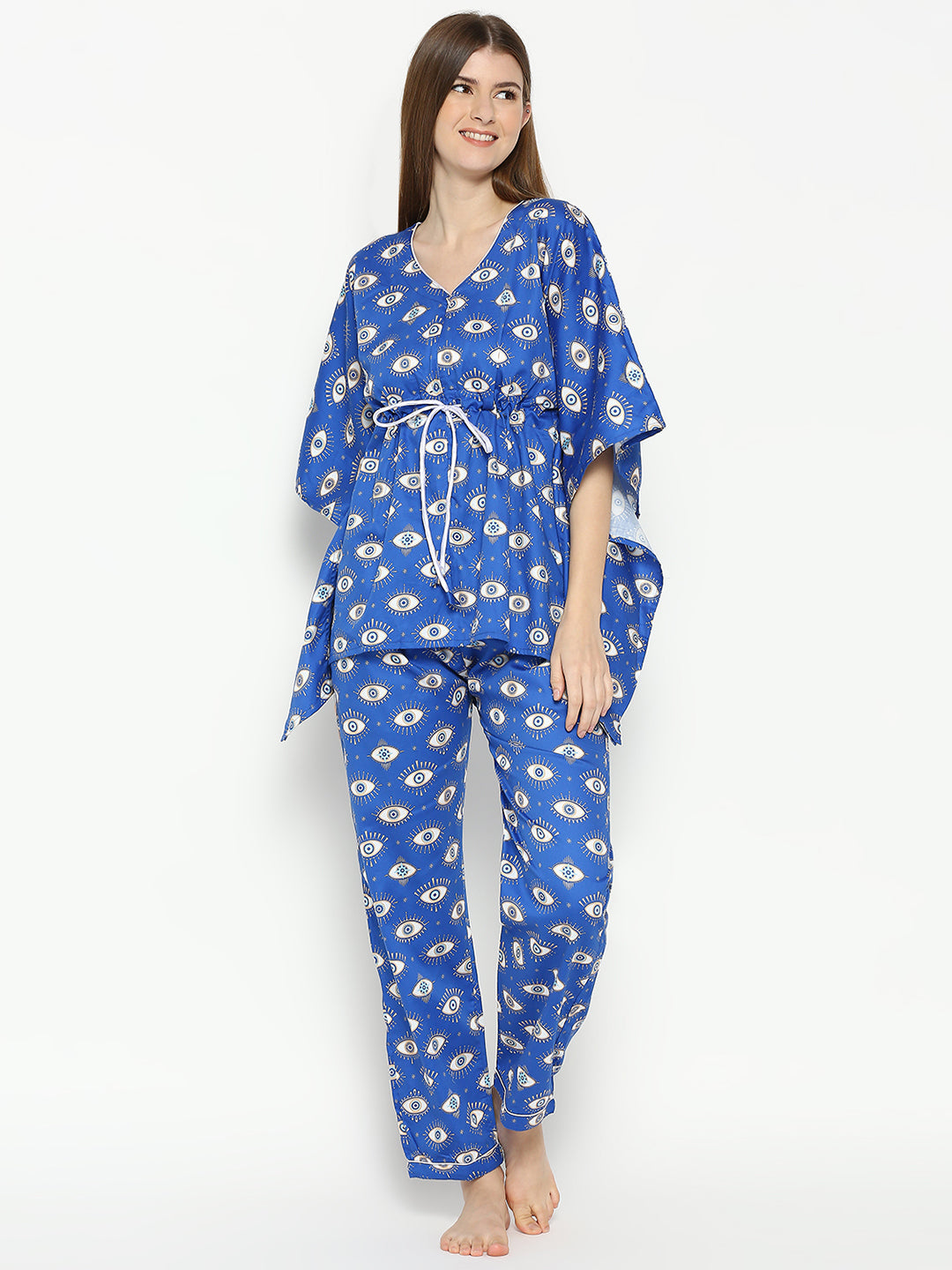 Nazar Maternity Kaftan Pj Set - Pure Cotton Pj Set in Kaftan Style with Single Invisible Zip for Feeding