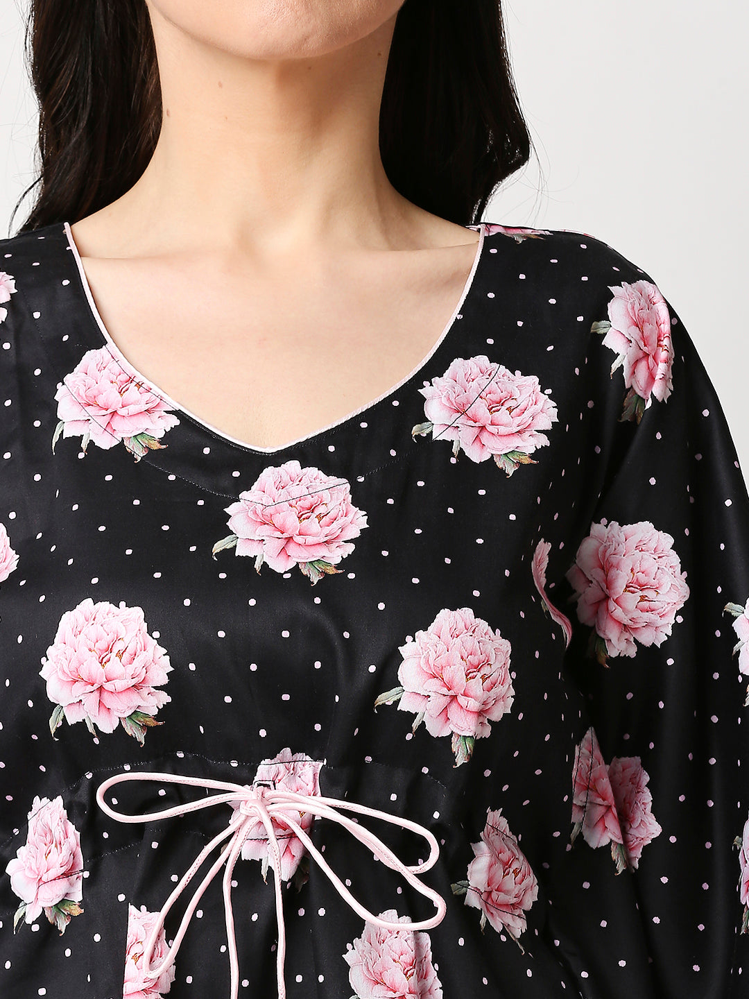 Black Blossom Kaftan Pj Set - Pure Cotton Pj Set in Kaftan Style