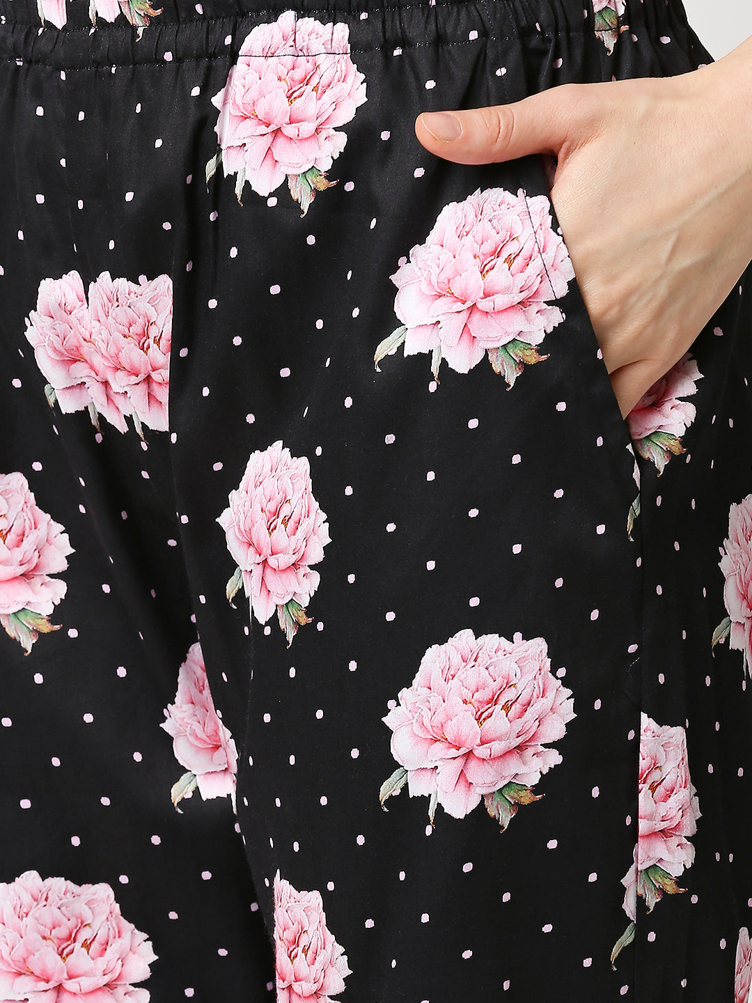 Black Blossom Kaftan Pj Set - Pure Cotton Pj Set in Kaftan Style