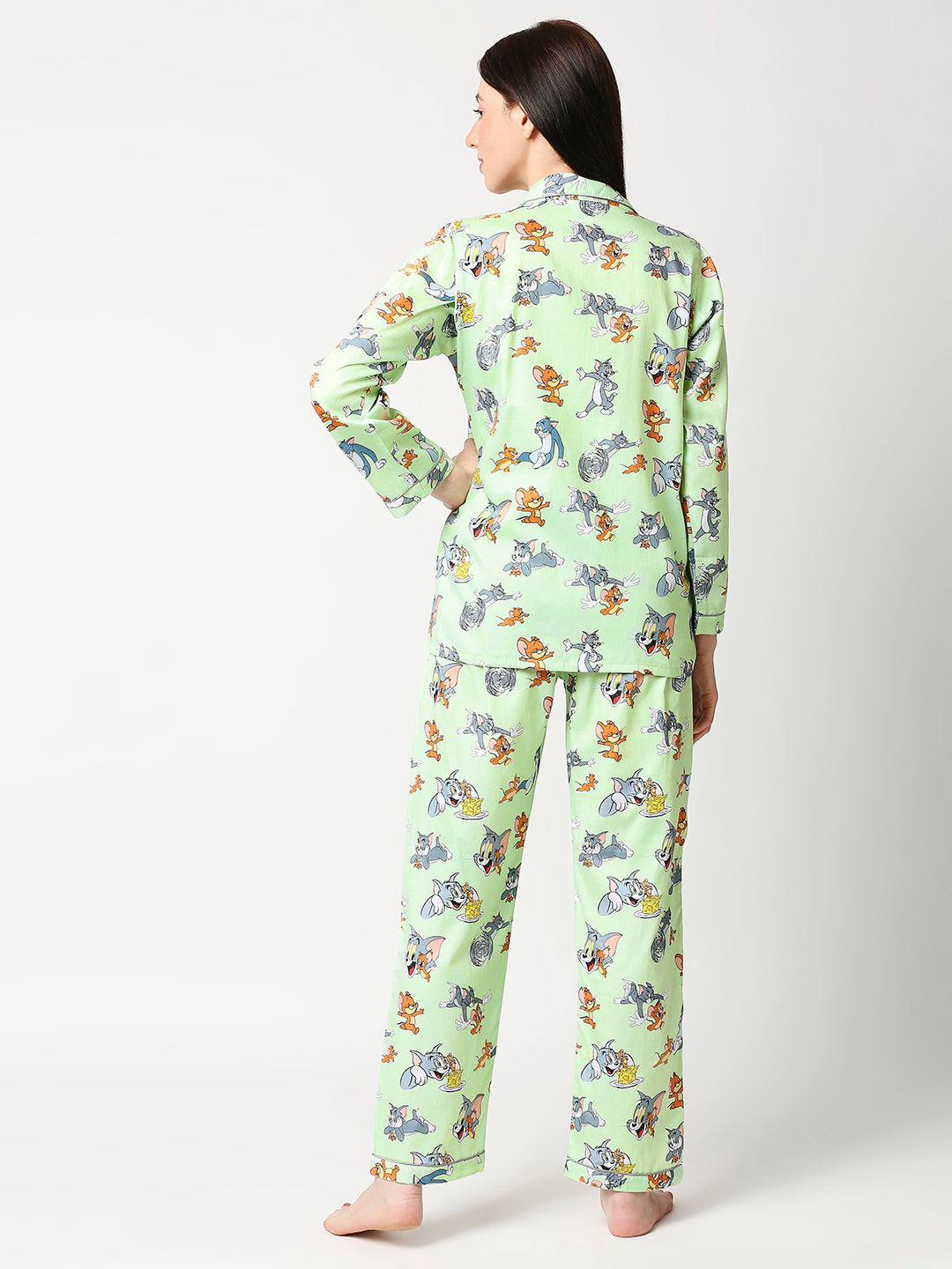 Tom & Jerry Button Down Pj Set - Pure Cotton Pj Set with Notched Collar