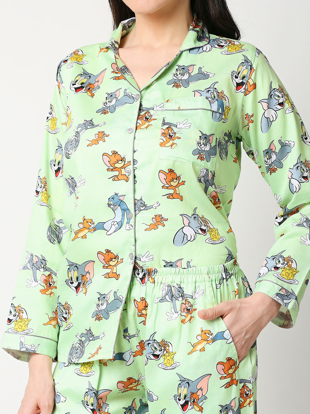 Tom & Jerry Button Down Pj Set - Pure Cotton Pj Set with Notched Collar