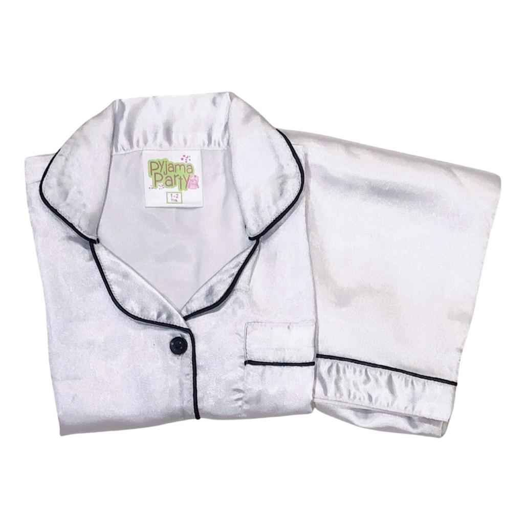 White Satin PJ Set - Satin Short Set with Notched Collar