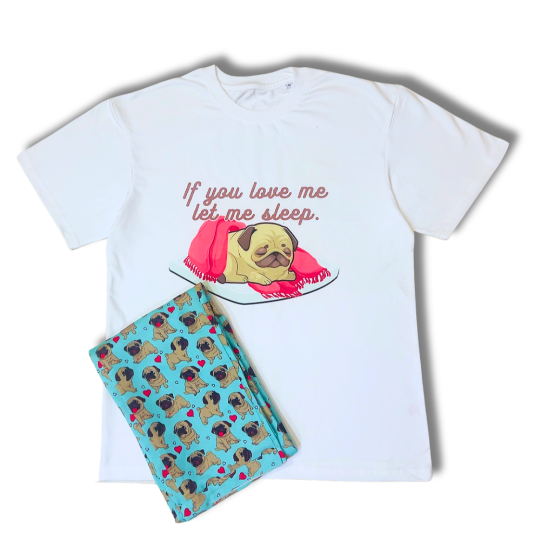 Snuggle Pug T-shirt Pj Set - Oversized Tshirt with Pj Combo