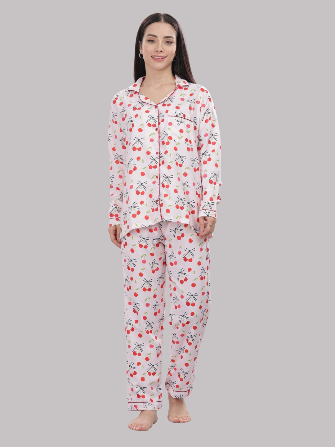 Berry Cozy Button Down Pj Set - Cotton Rayon Pj Set with Notched Collar