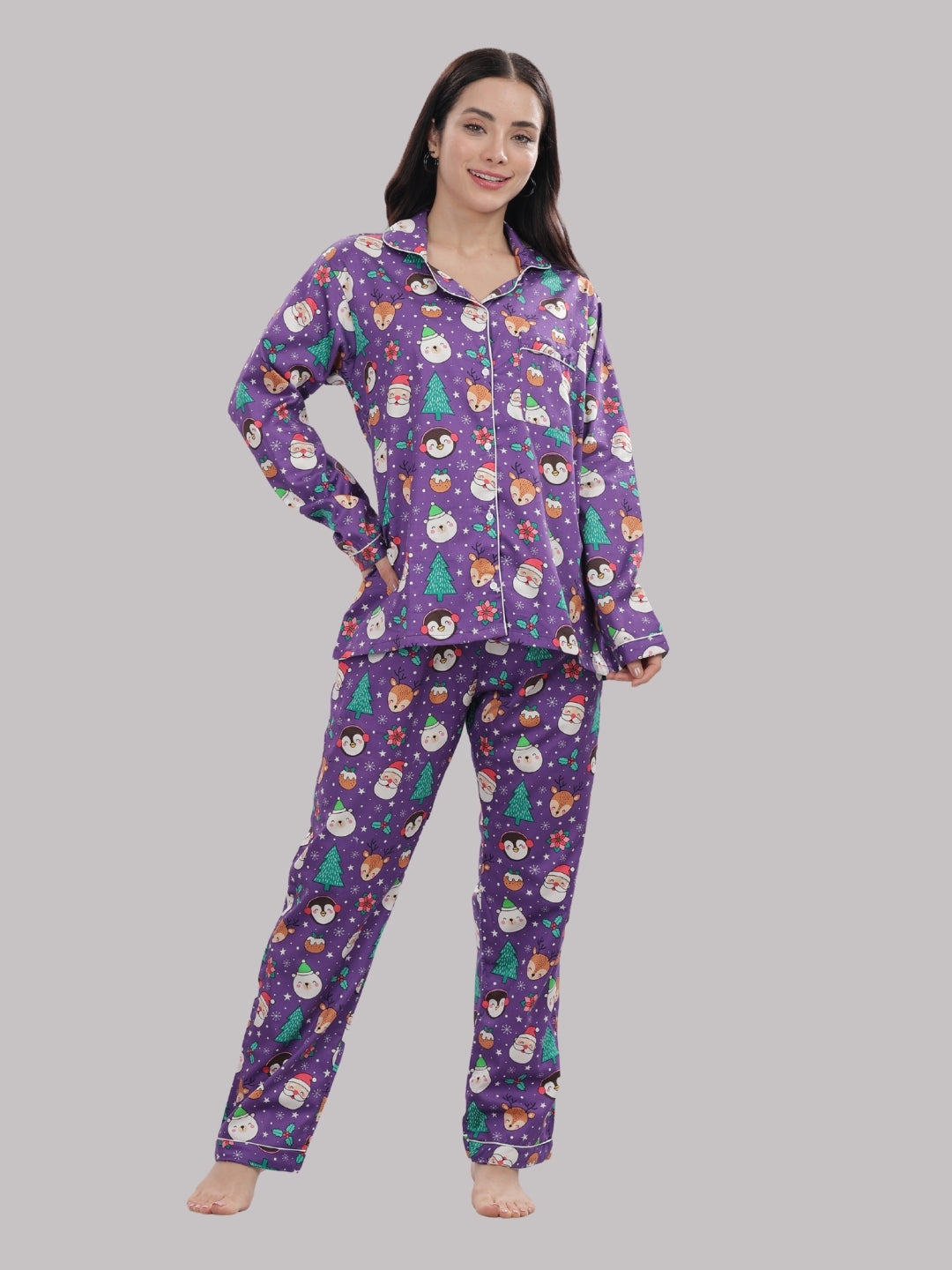 Let It Snow Button Down Pj Set - Pure Cotton Pj Set with Notched Collar