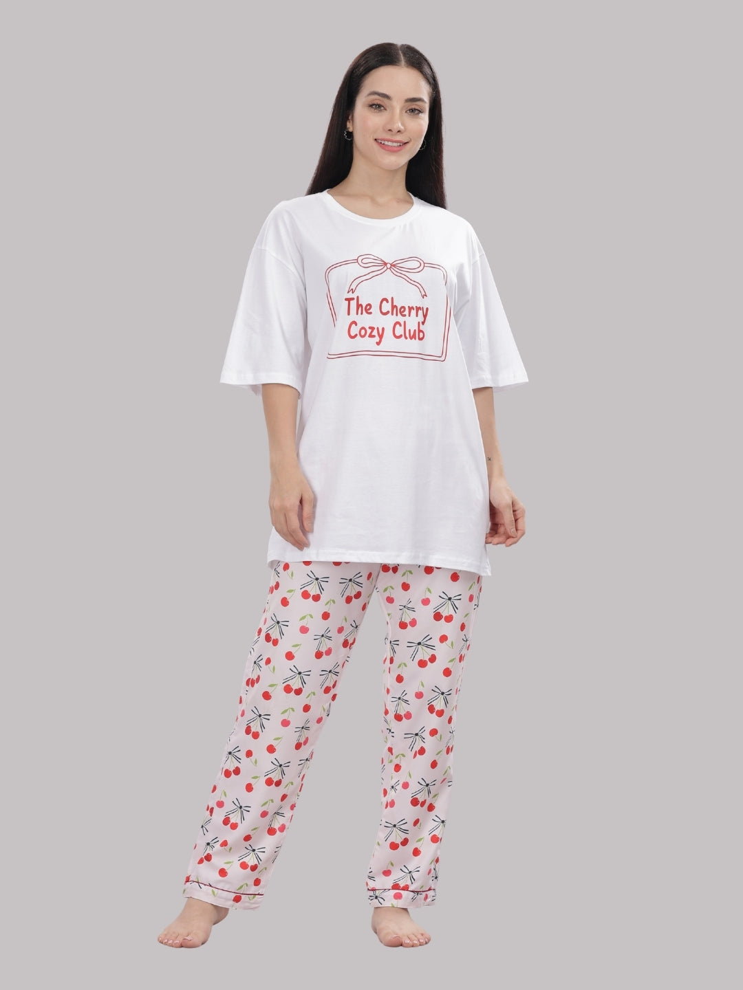 Berry Cozy T-shirt Pj Set - Oversized Tshirt with Pj Combo