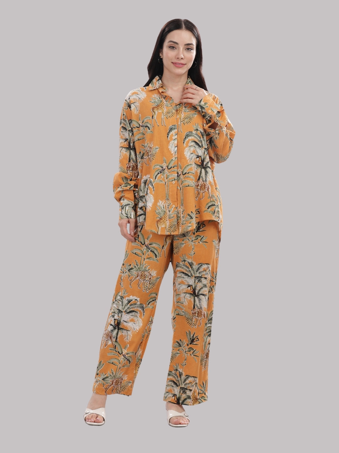Golden Safari Co-ord Set- 3 Piece Co-ord Set in Pure Cotton