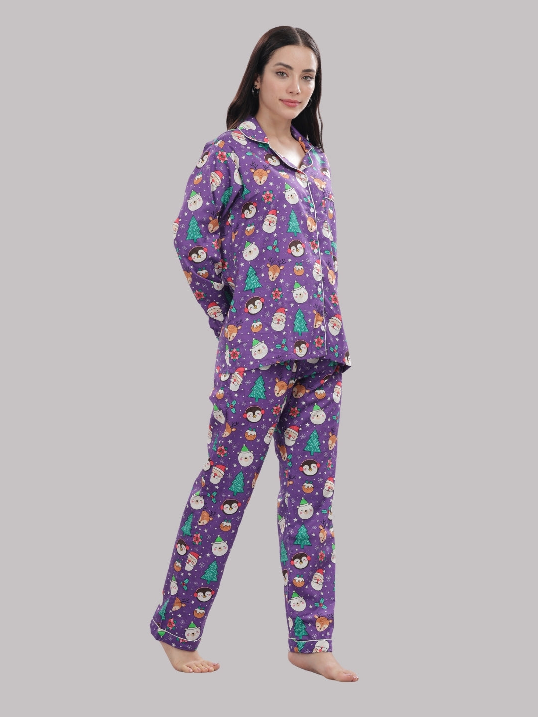 Let It Snow Button Down Pj Set - Pure Cotton Pj Set with Notched Collar