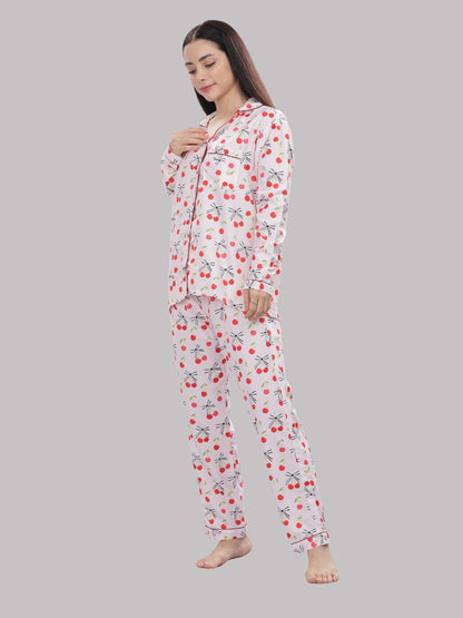 Berry Cozy Button Down Pj Set - Cotton Rayon Pj Set with Notched Collar