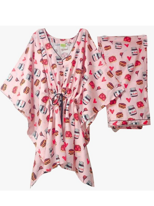 Nuts About Nutella Maternity Kaftan Pj Set - Pure Cotton Pj Set in Kaftan Style with Single Invisible Zip