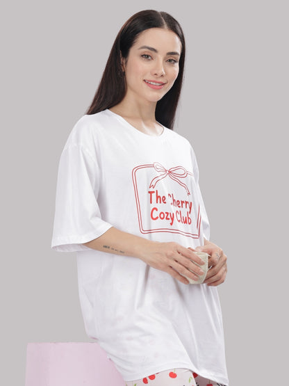 Berry Cozy T-shirt Pj Set - Oversized Tshirt with Pj Combo