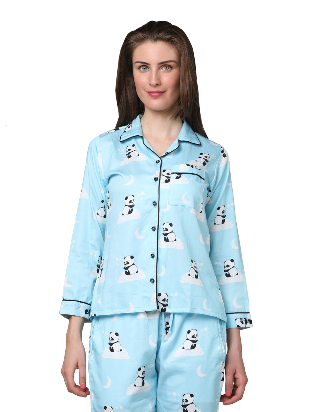 Dreaming Panda Button Down Pj Set - Pure Cotton Pj Set with Notched Collar