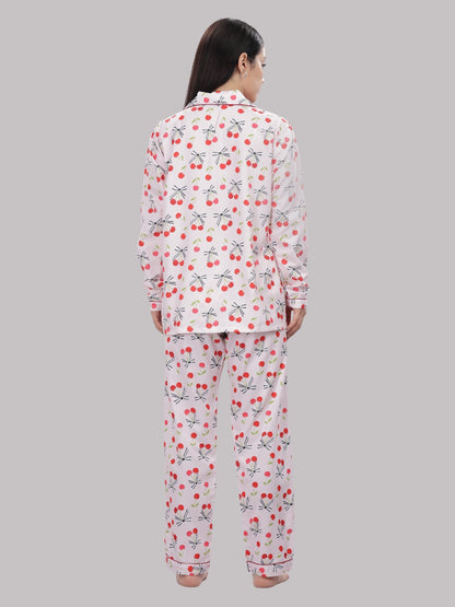 Berry Cozy Button Down Pj Set - Cotton Rayon Pj Set with Notched Collar