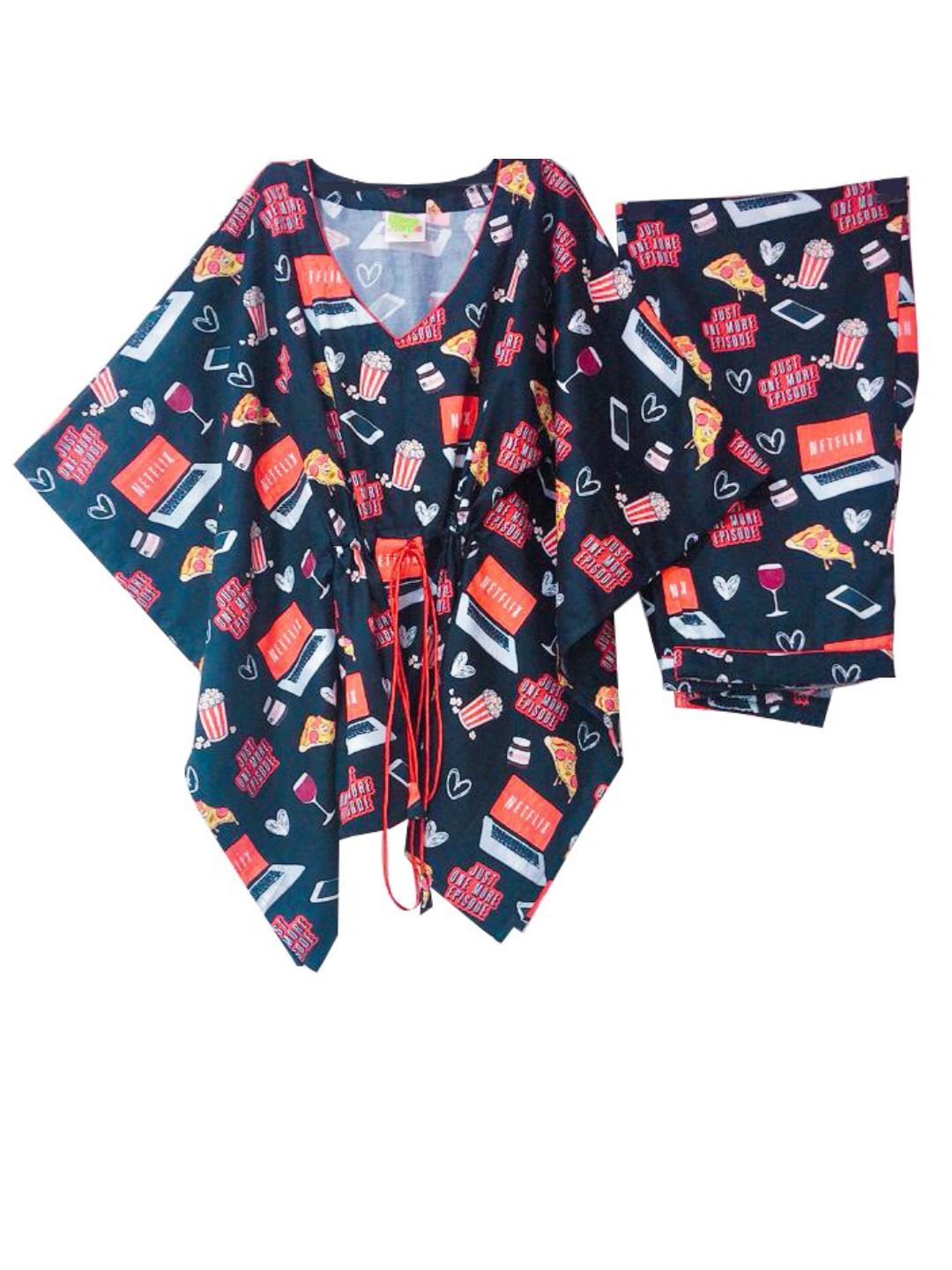 Netflix & Chill Maternity Kaftan Pj Set - Pure Cotton Pj Set in Kaftan Style with Single Invisible Zip for Feeding