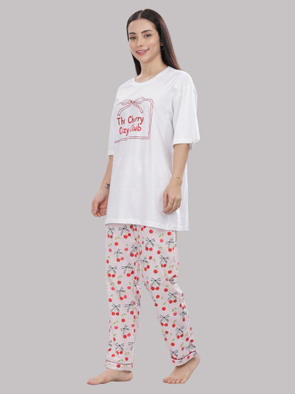 Berry Cozy T-shirt Pj Set - Oversized Tshirt with Pj Combo