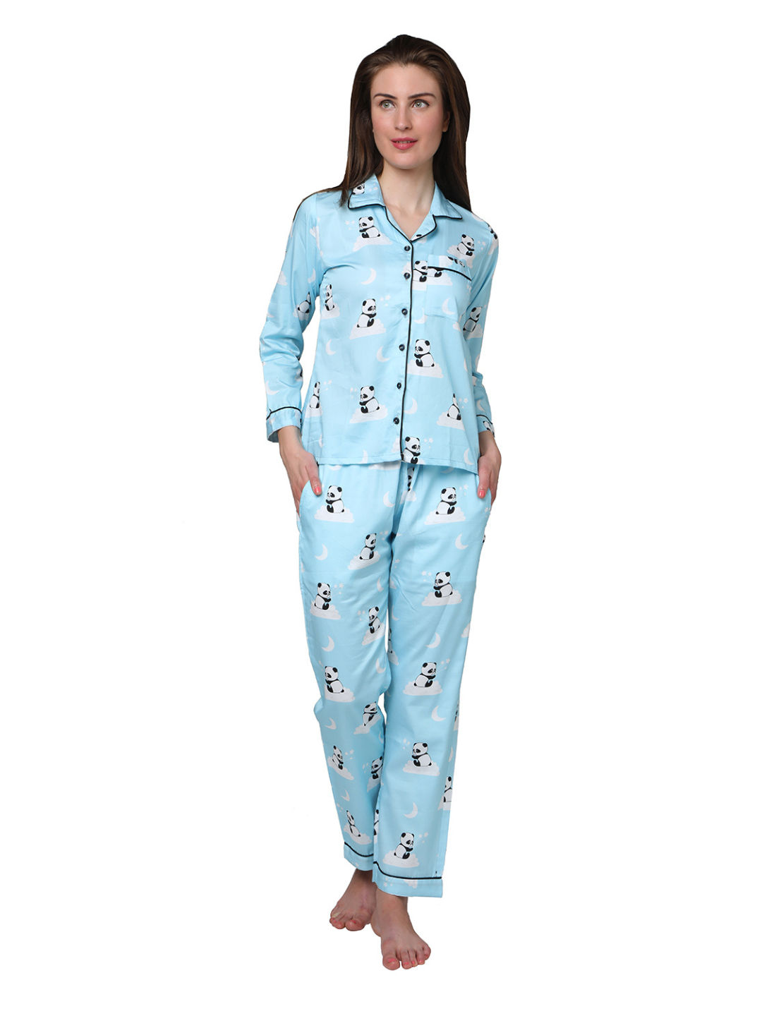 Dreaming Panda Button Down Pj Set - Pure Cotton Pj Set with Notched Collar