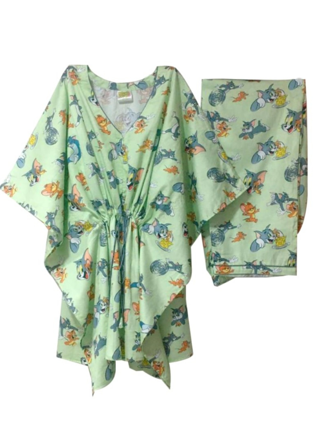 Tom & Jerry Maternity Kaftan Pj Set - Pure Cotton Pj Set in Kaftan Style with Single Invisible Zip for Feeding