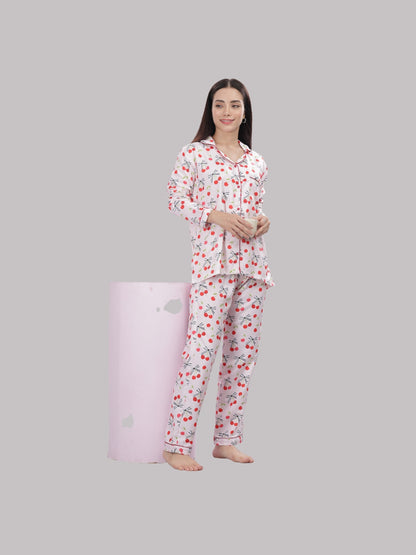 Berry Cozy Button Down Pj Set - Cotton Rayon Pj Set with Notched Collar