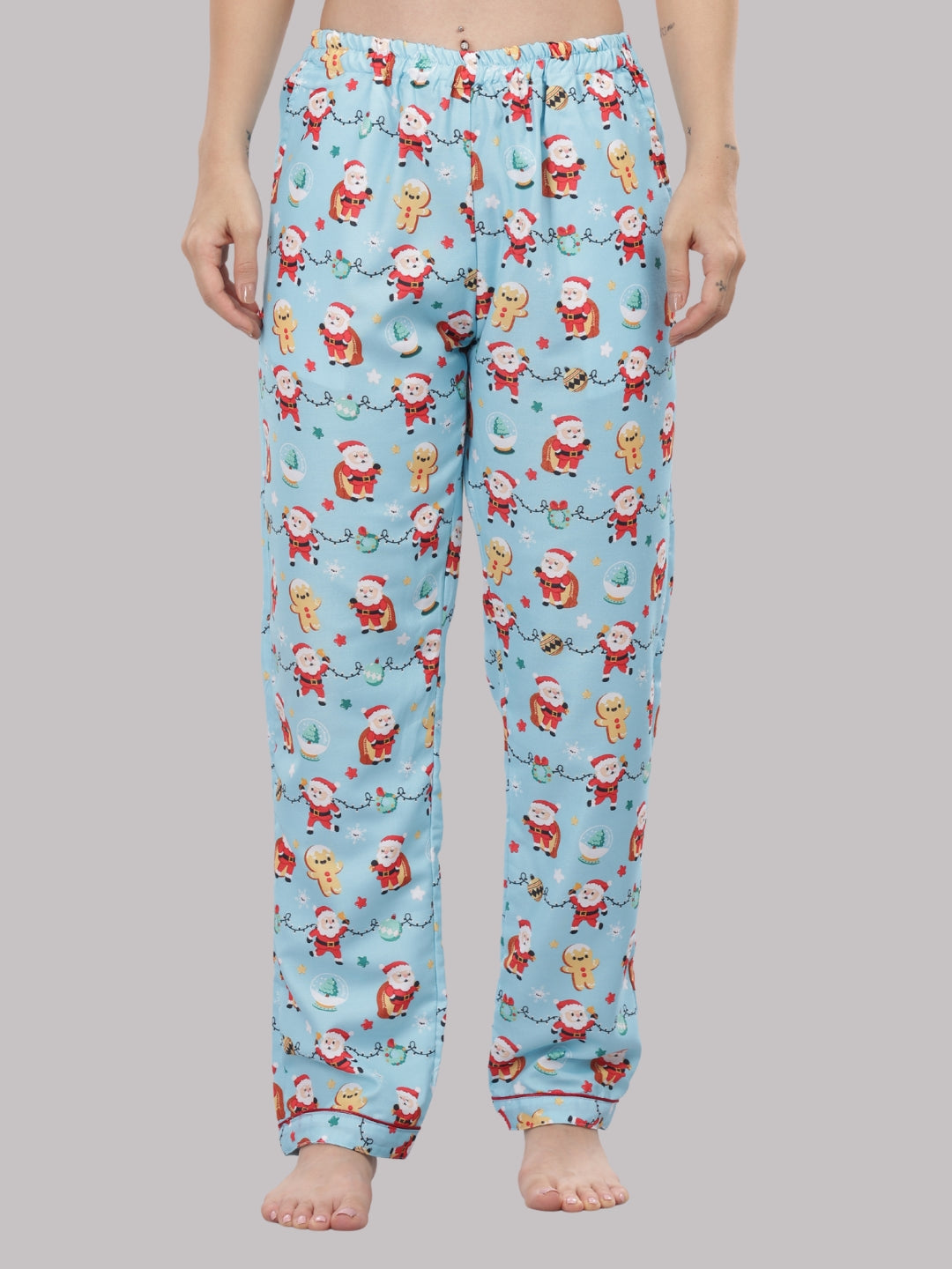 Secret Santa Button Down Pj Set - Cotton Rayon Pj Set with Notched Collar