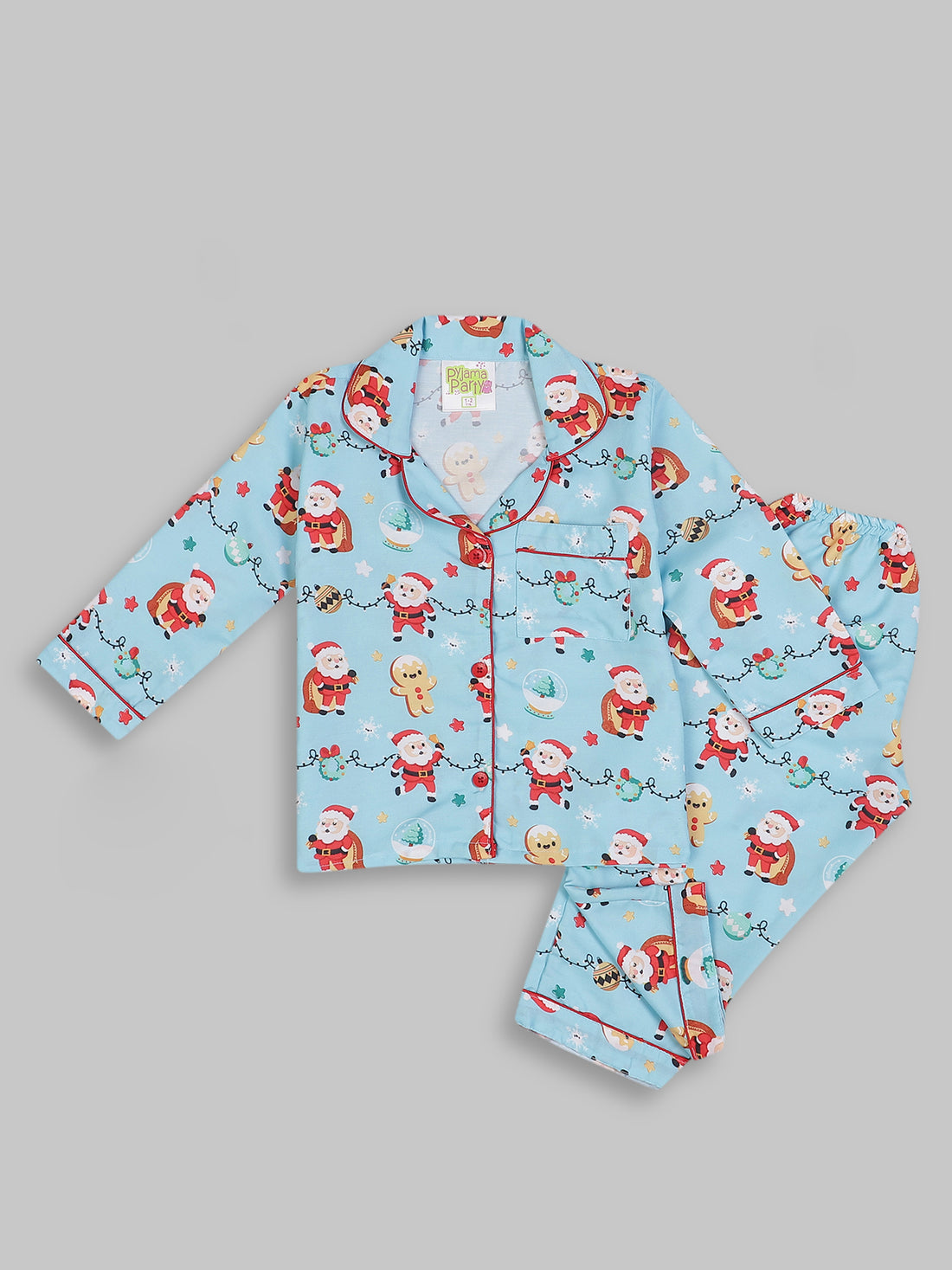 Secret Santa Kids Pj Set - Cotton Rayon Pj Set with Notched Collar