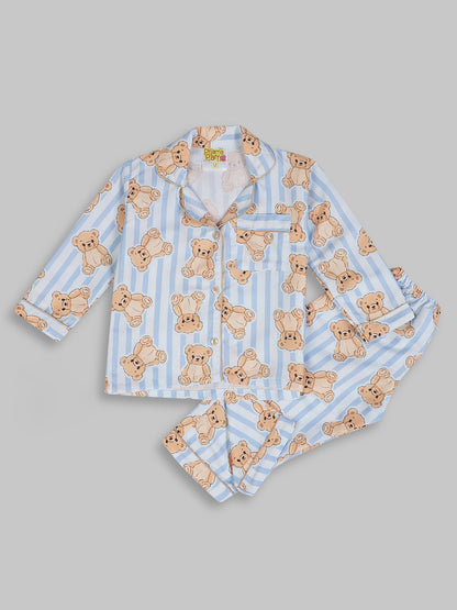 Hugs and Strips Kids Pj Set - Cotton Rayon Pj Set with Notched Collar