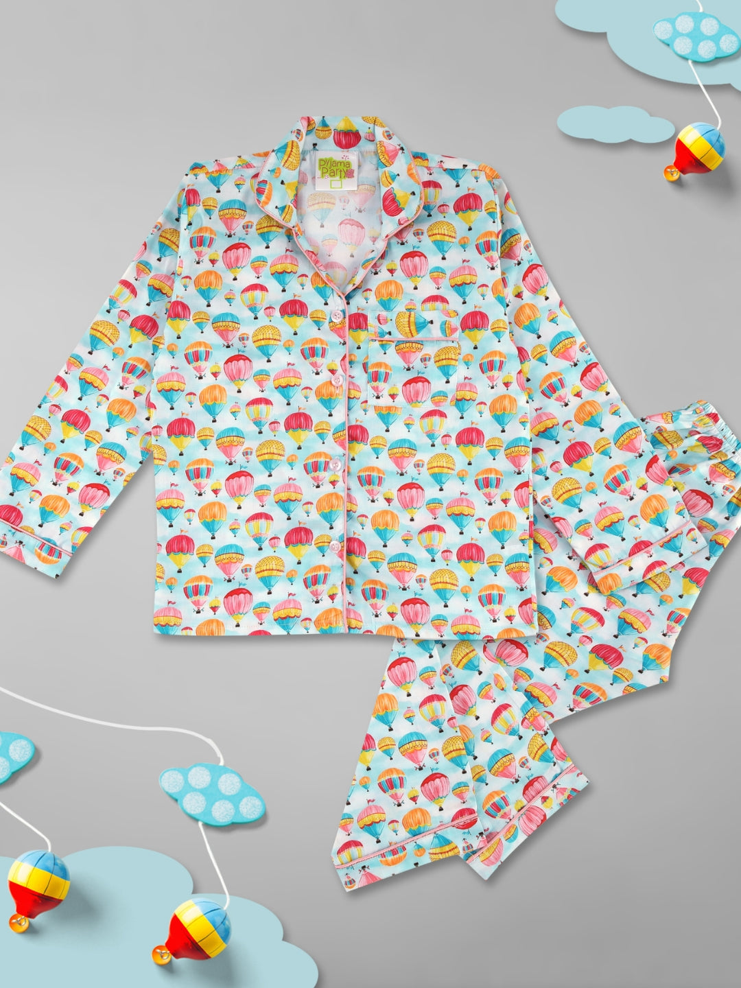 Parachutes Kids Button Down Pj Set - Pure Cotton Pj Set with Notched Collar