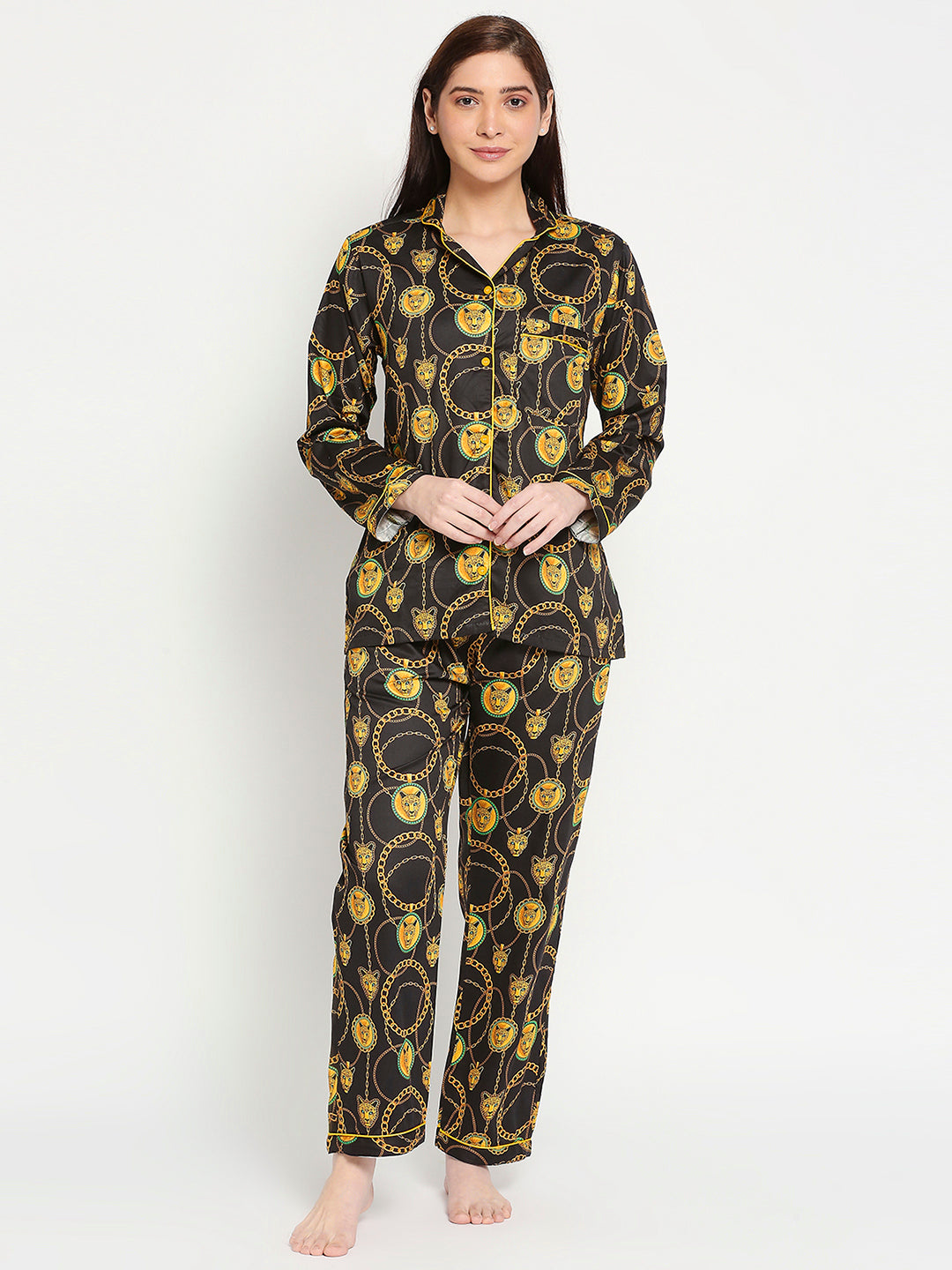 Black Panther Button Down Pj Set - Pure Cotton Pj Set with Notched Collar