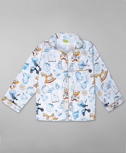 Baby Dior Button Down Kids Pj Set - Pure Cotton Pj Set with Notched Collar