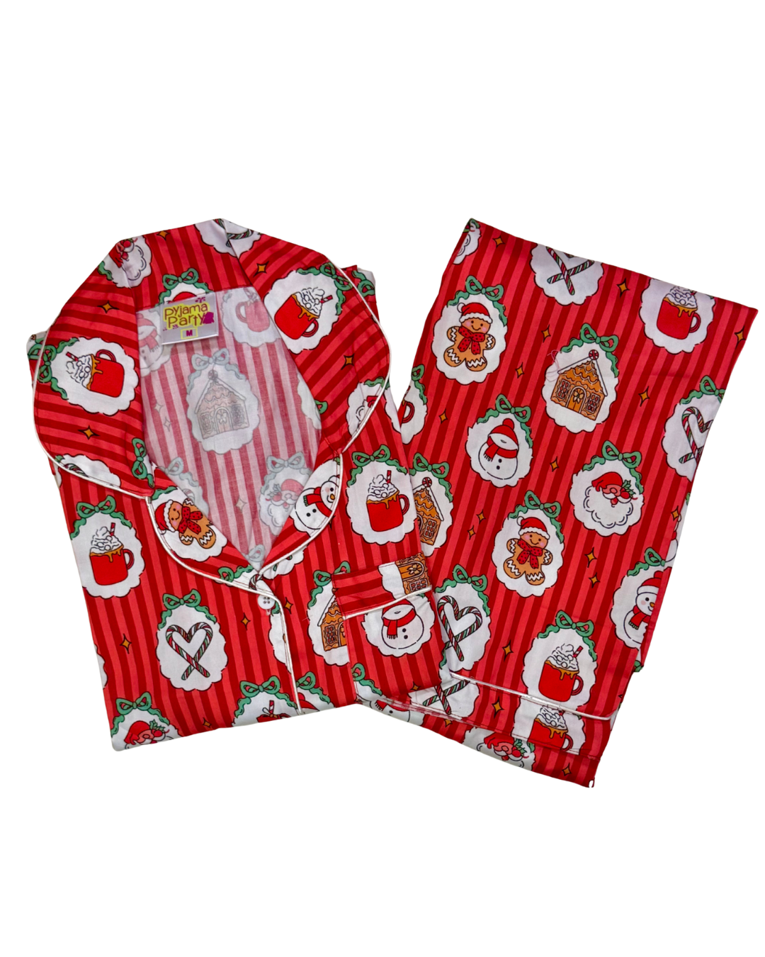 Christmas Carnival Button Down Pj Set - Pure Cotton Pj Set with Notched Collar