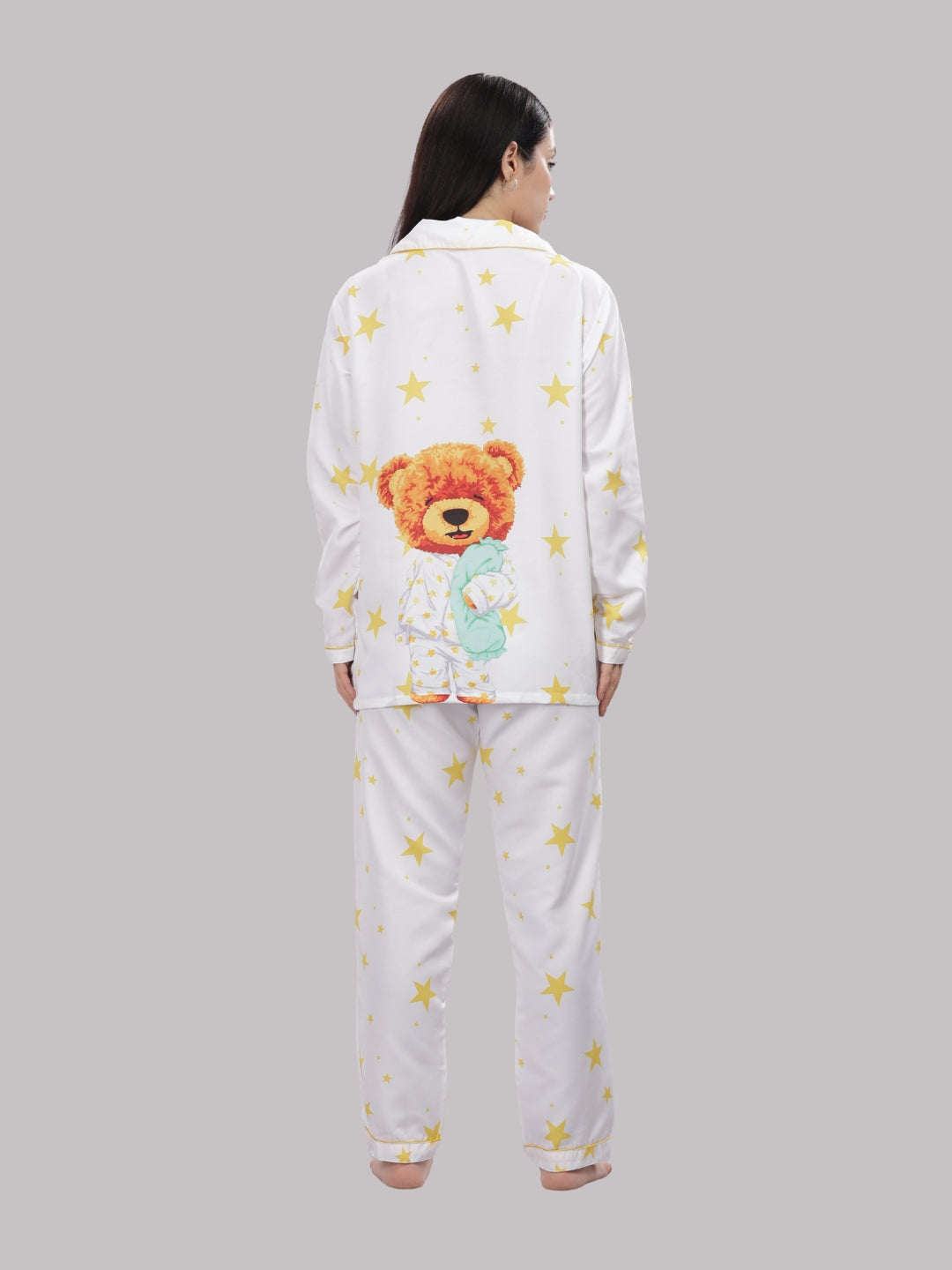 Sleepy Bear Button Down Pj Set - Cotton Rayon Pj Set with Notched Collar