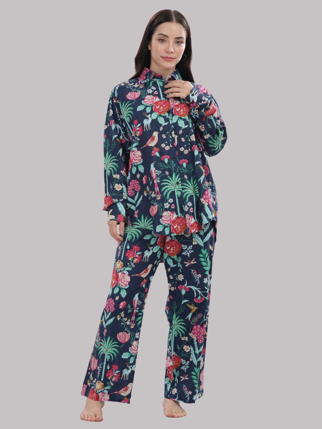 Twilight Bloom Co-ord Set- 3 Piece Co-ord Set in Pure Cotton