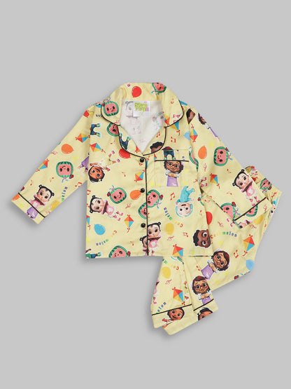 Cocomelon kids Button Down Pj Set - Pure Cotton Pj Set with Notched Collar