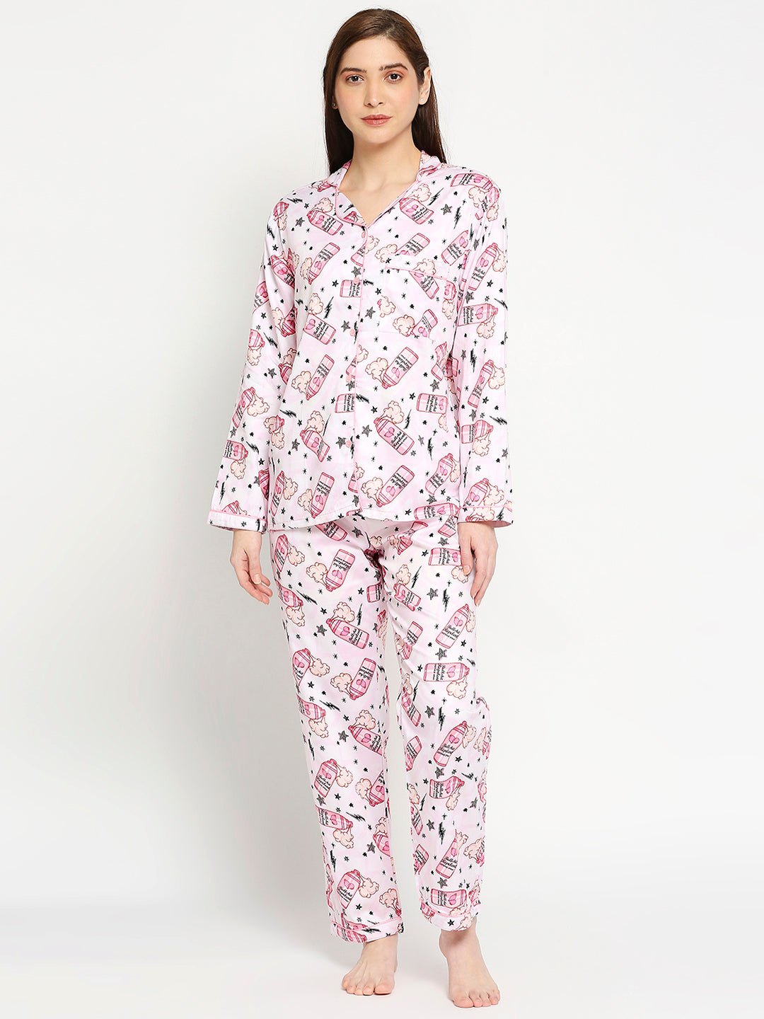 Spray Away Button Down Pj Set - Pure Cotton Pj Set with Notched Collar