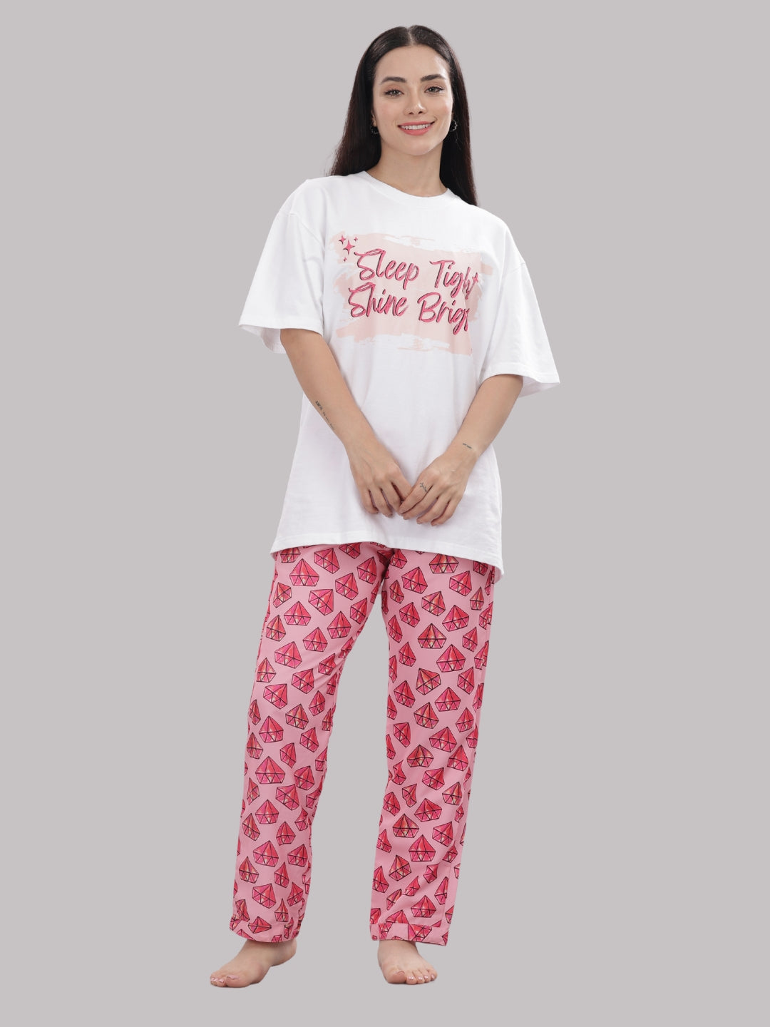 Shine Bright T-shirt Pj Set - Oversized Tshirt with Pj Combo