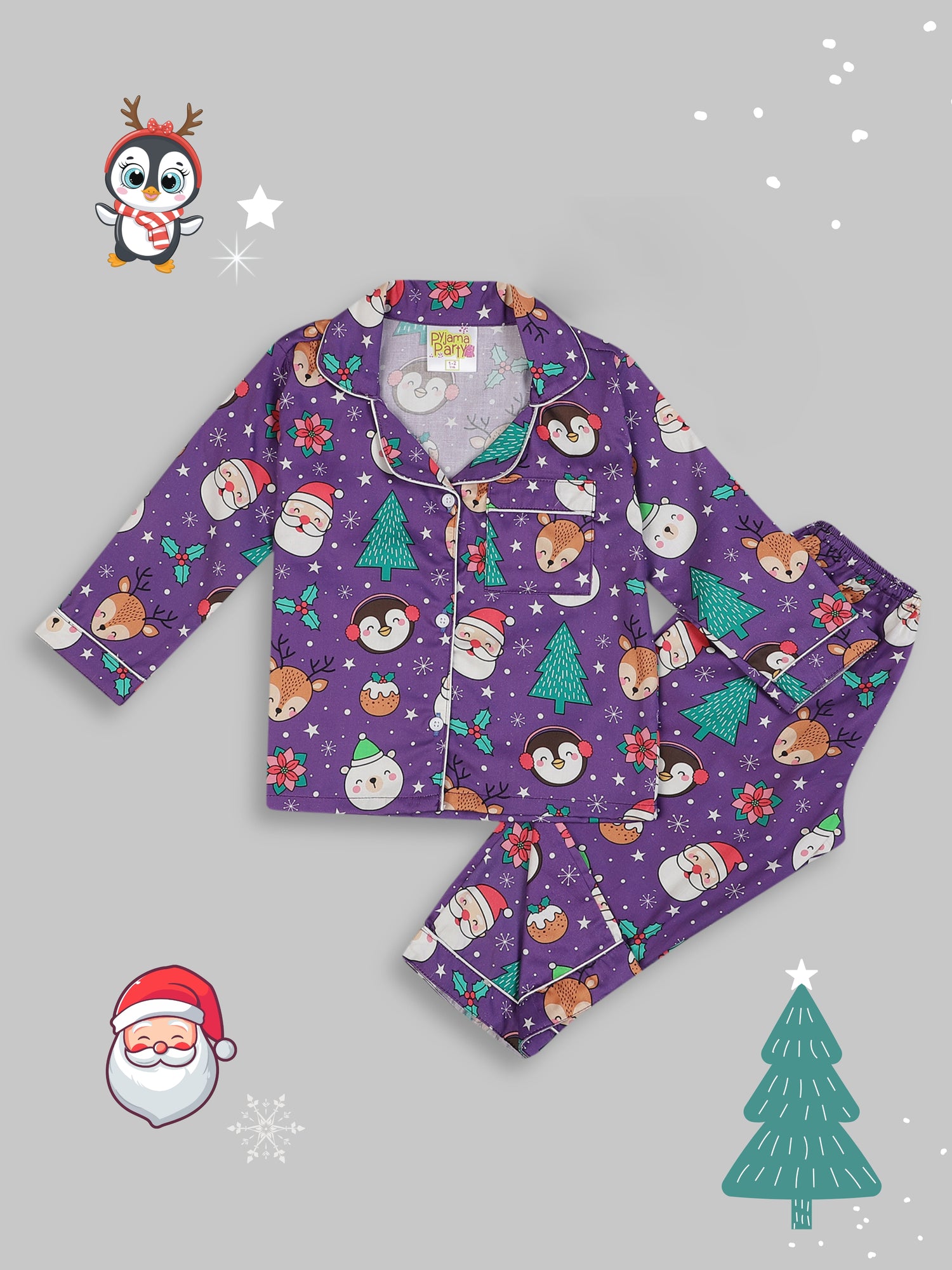 Let it Snow Kids Button Down Pj Set - Pure Cotton Pj Set with Notched Collar
