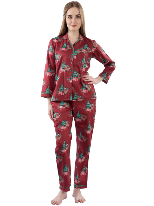Holly Jolly Button Down Pj Set - Pure Cotton Pj Set with Notched Collar