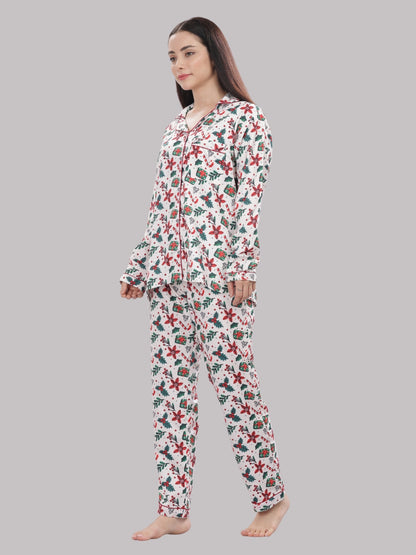 Under The Mistletoe Button Down Pj Set - Cotton Rayon Pj Set with Notched Collar