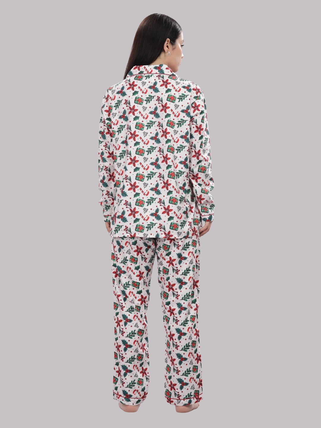 Under The Mistletoe Button Down Pj Set - Cotton Rayon Pj Set with Notched Collar