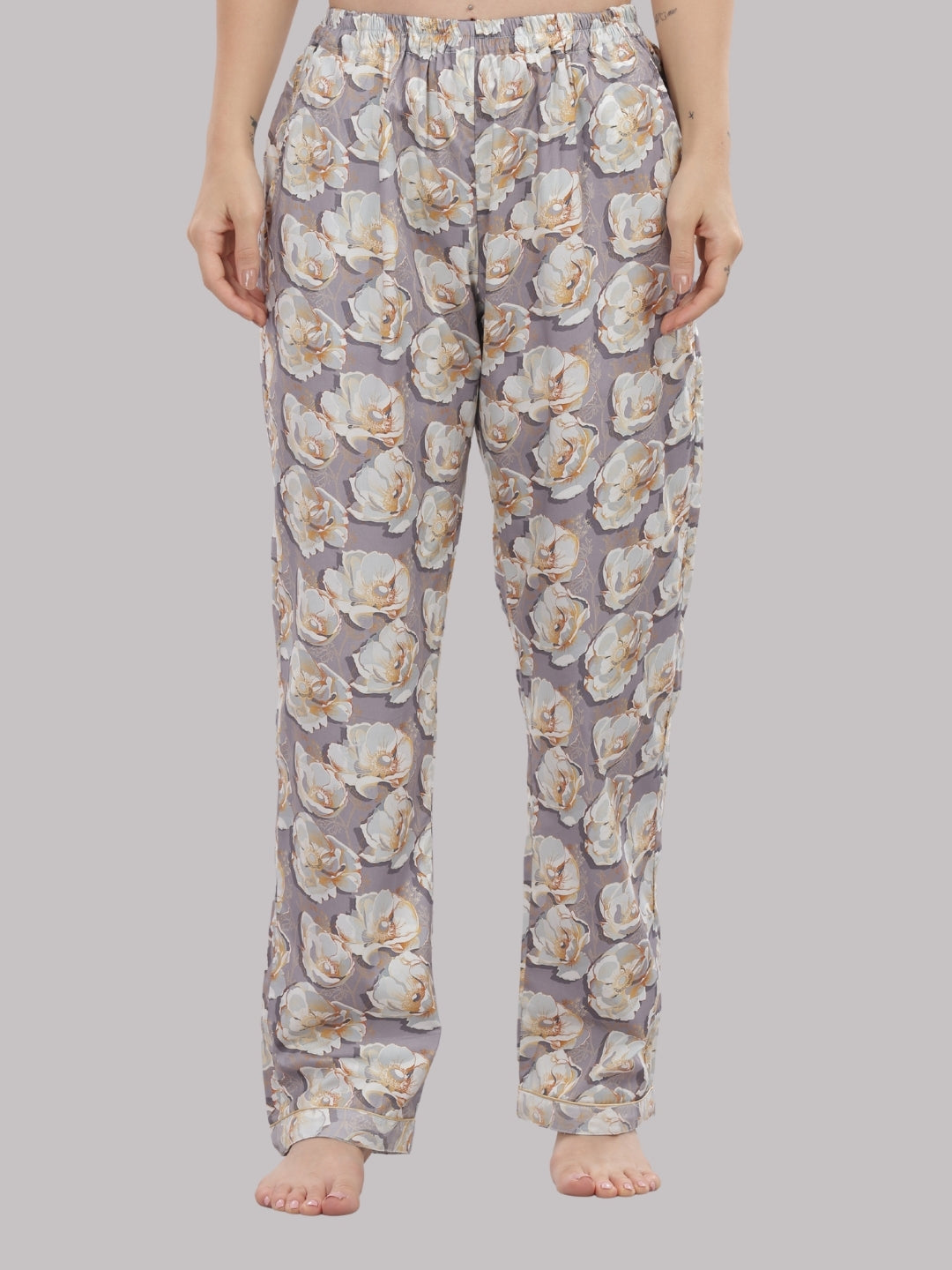 Grey Gardenia Button Down Pj Set - Pure Cotton Pj Set with Notched Collar