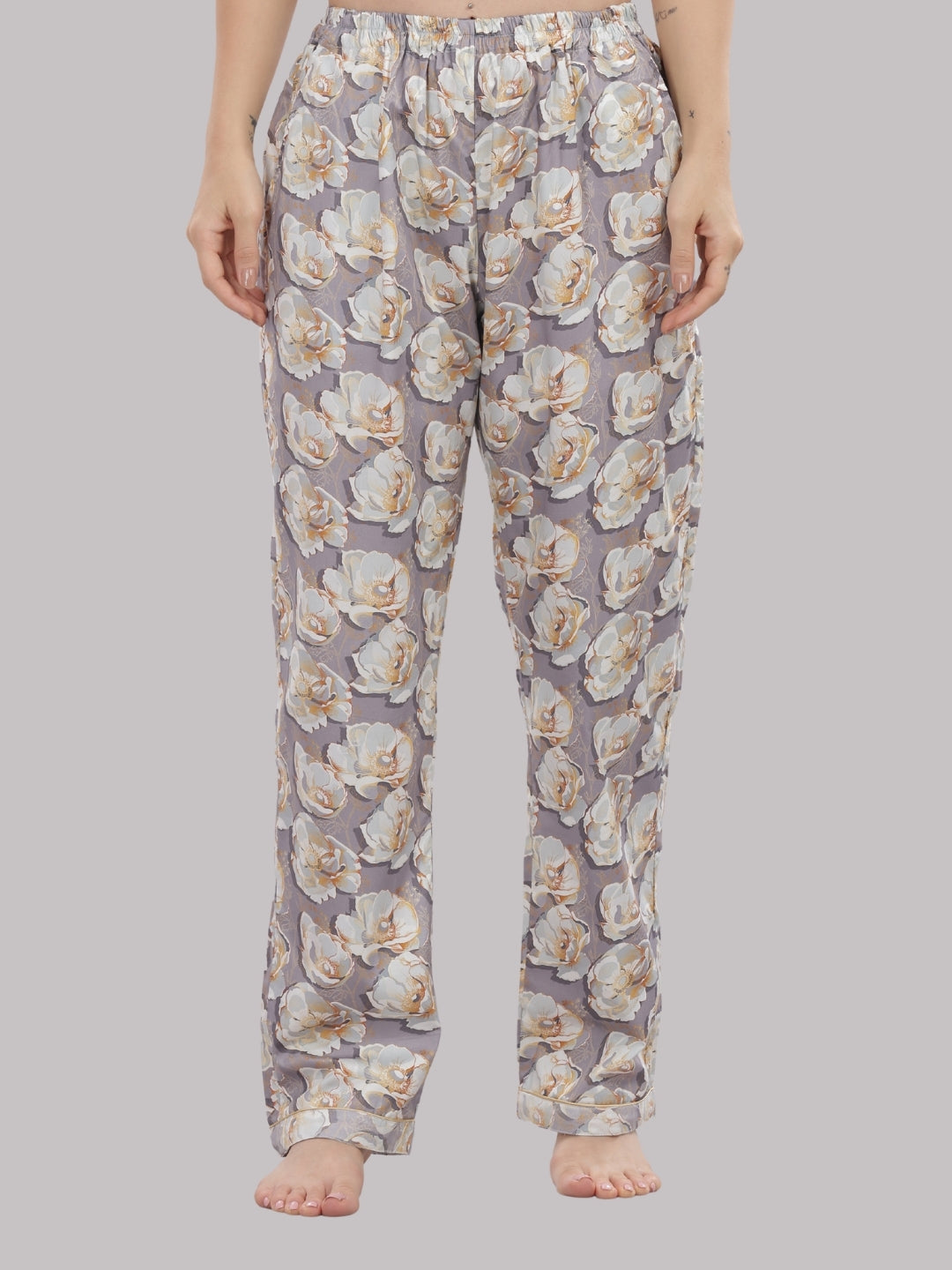 Grey Gardenia Button Down Pj Set - Pure Cotton Pj Set with Notched Collar