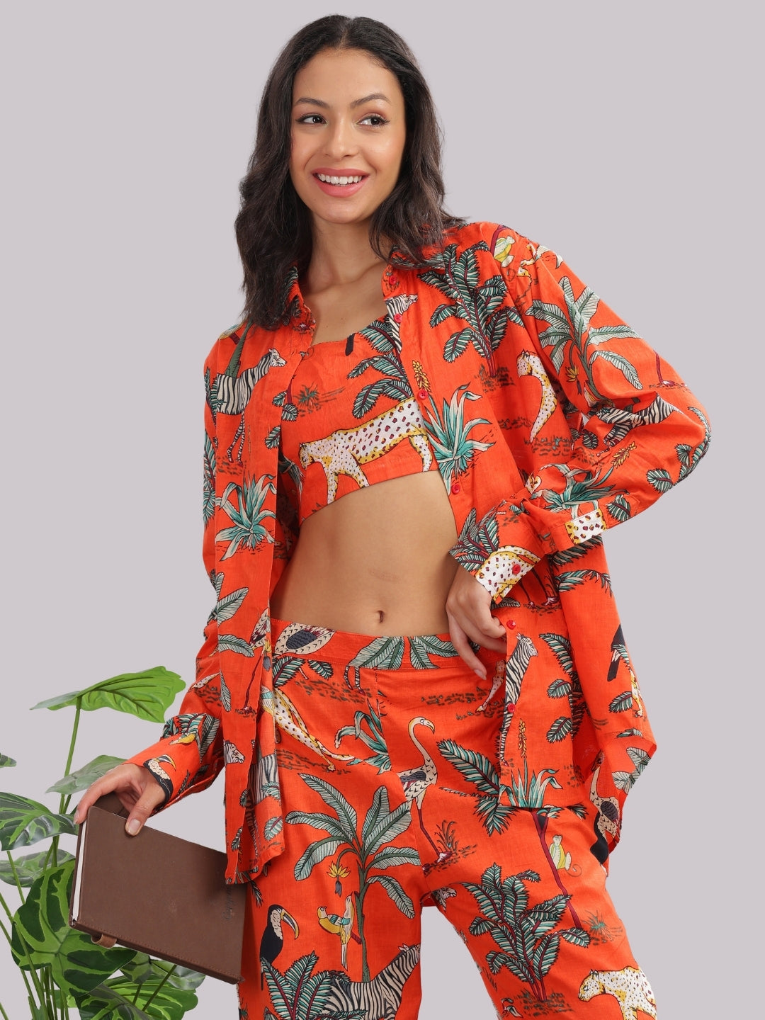 Orange Safari Co-ord Set- 3 Piece Co-ord Set in Pure Cotton