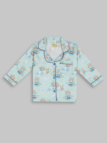Fly High kids Button Down Pj Set - Pure Cotton Pj Set with Notched Collar