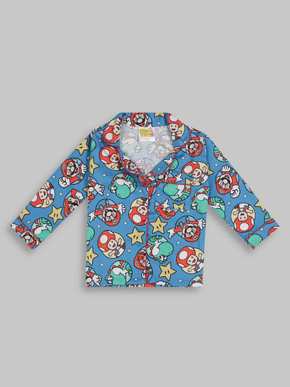 Super Mario Kids Button Down Pj Set - Pure Cotton Pj Set with Notched Collar