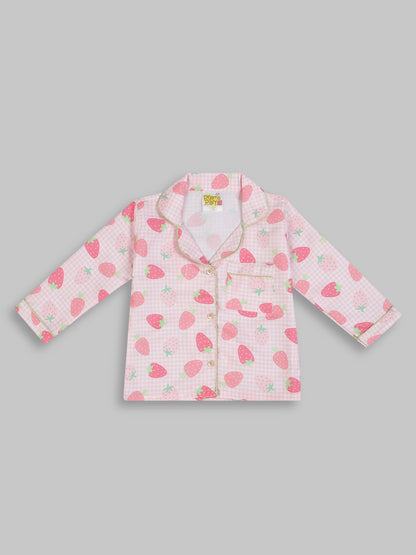 Strawberry Sweetheart Kids Pj Set - Cotton Rayon Pj Set with Notched Collar
