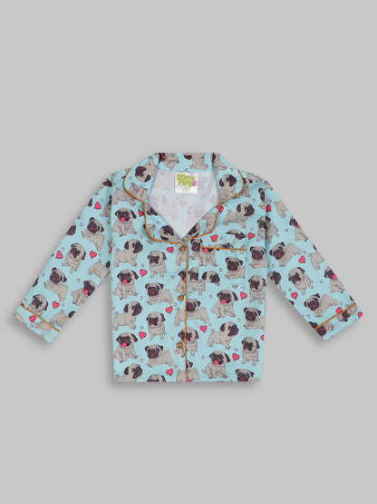 Snuggle Pug Kids Pj Set - Cotton Rayon Pj Set with Notched Collar
