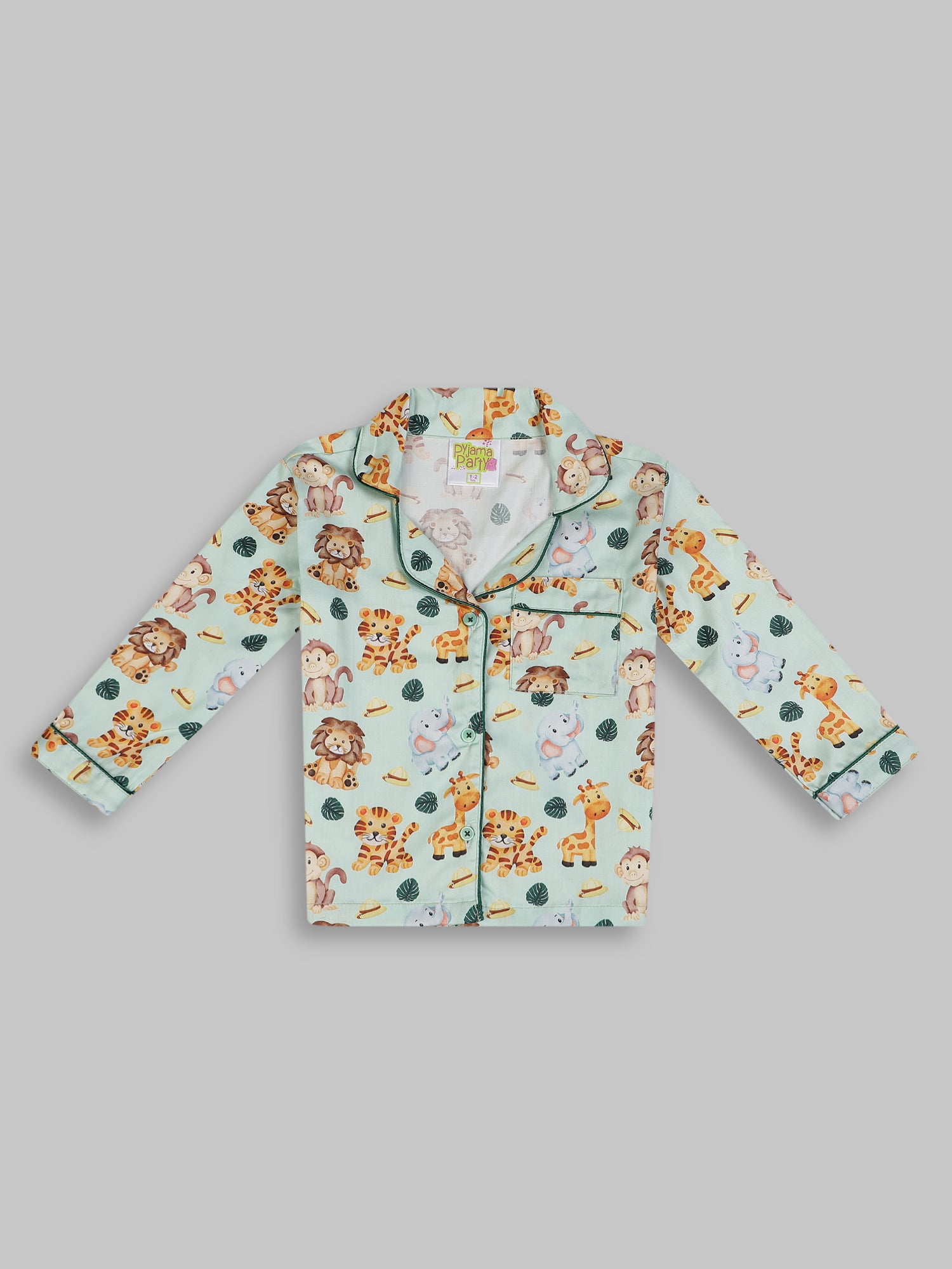 Into the Jungle Kids Button Down Pj Set - Pure Cotton Pj Set with Notched Collar