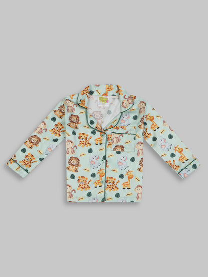 Into the Jungle Kids Button Down Pj Set - Pure Cotton Pj Set with Notched Collar