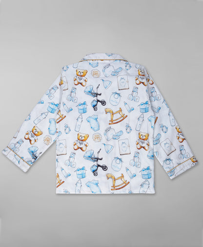 Baby Dior Button Down Kids Pj Set - Pure Cotton Pj Set with Notched Collar